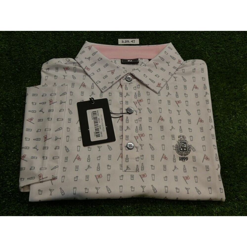 FootJoy Men's 19th Hole Lisle Golf Shirt C.C. Logo White/Pink Medium 30003